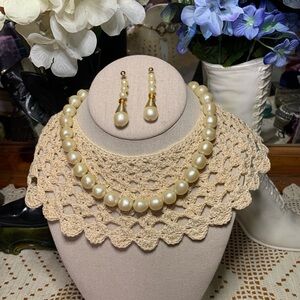 Vintage costume jewelry pearl earrings and necklace